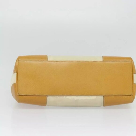 PRADA 2way Hand Bag Canvas Leather Beige Silver Auth - Picture 8 of 16